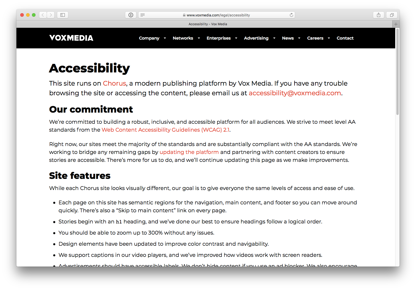 Screenshot of voxmedia.com/accessibility
