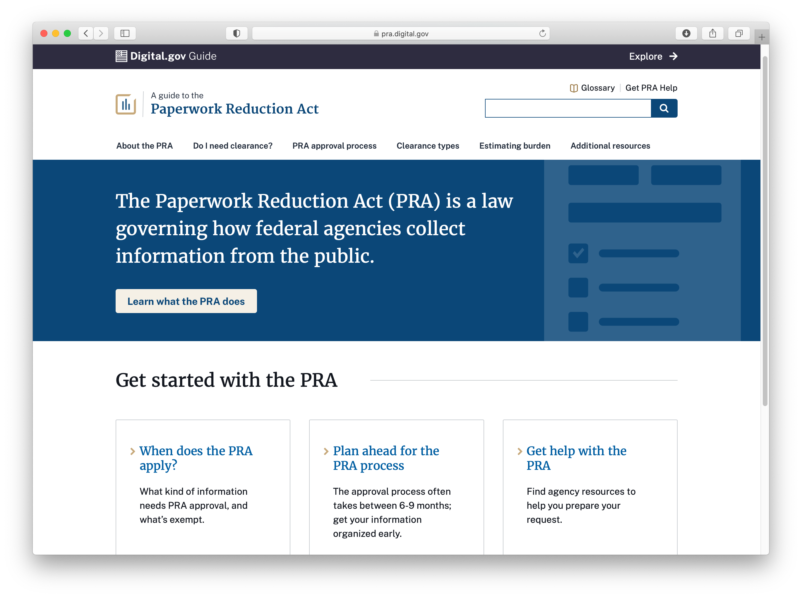 Screenshot of the online Paperwork Reduction Act Guide