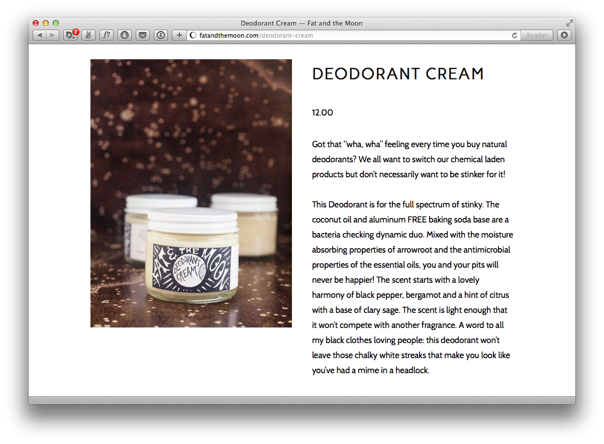 Fat and the Moon deodorant cream product page