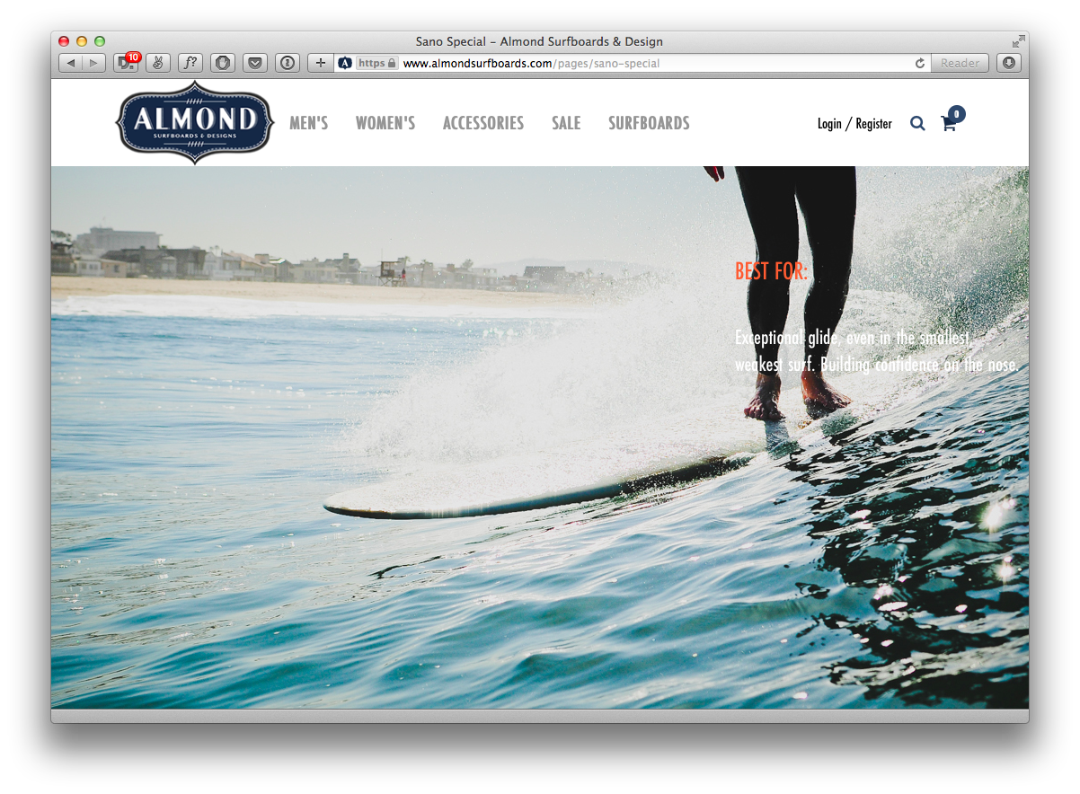 Screenshot of Almond Surfboards site
