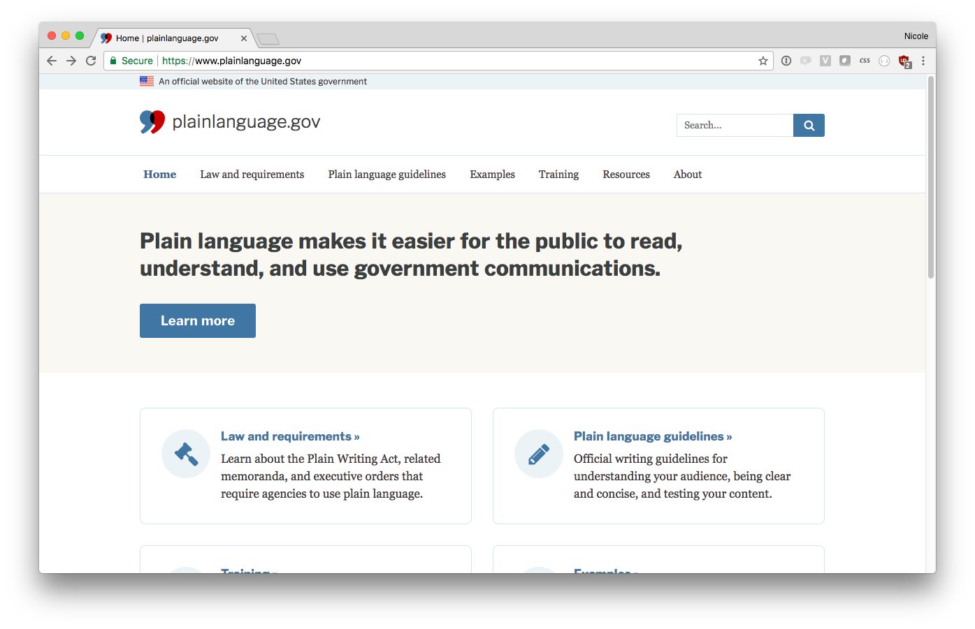 Screenshot of plainlanguage.gov